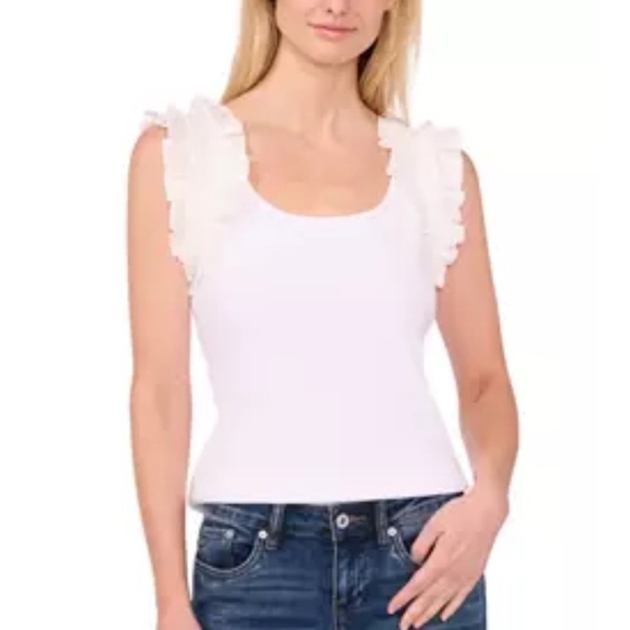 Women's Ruffle Sleeve Mixed Media Tank Top Cece - Picture 1 of 5